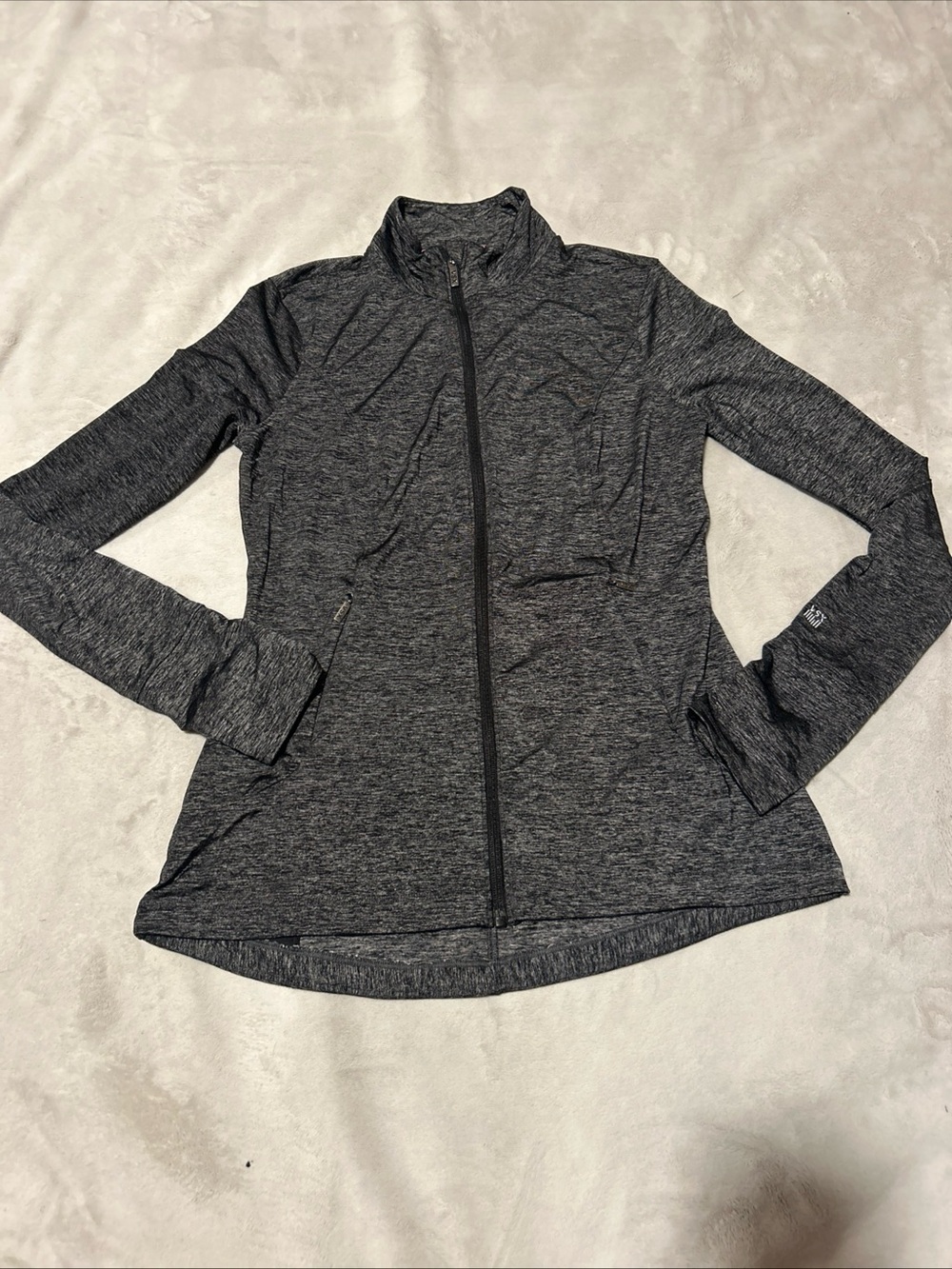 Victorias Secret Sport Full Zip Heathered Black Jacket,Women Medium,side Pockets